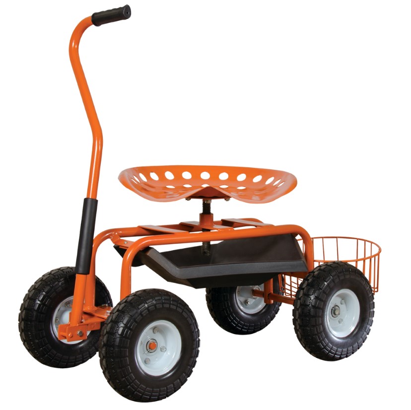 orange leonard garden scoot with flat free tires