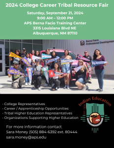 Promotional Flyer with Students and faculty promoting the 2024 College Career Tribal Resource Fair